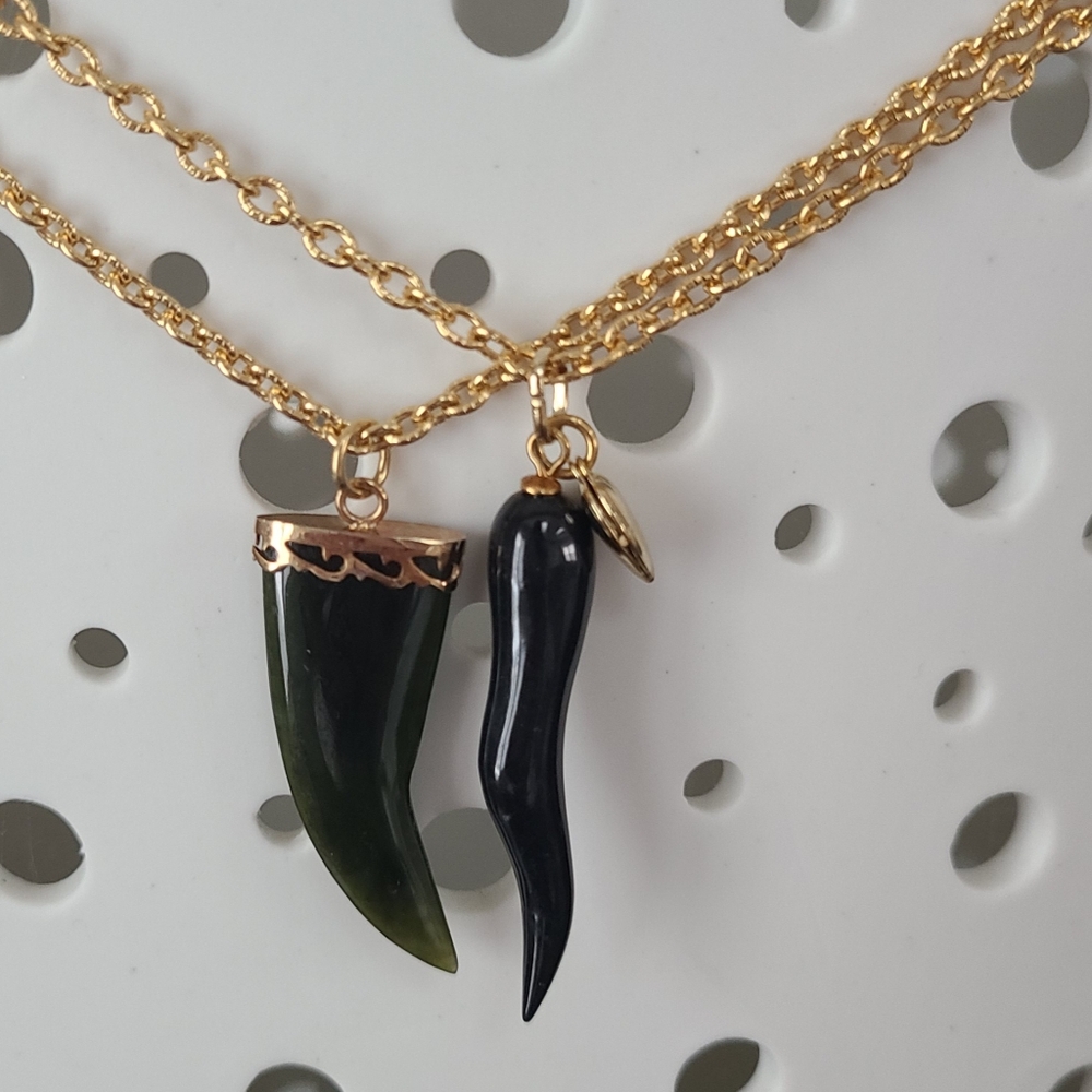 Large Vintage Genuine Stone Cornicello on Chain